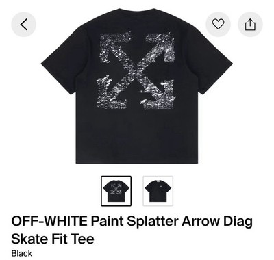 Off-White Paint Splatter Arrow Diag Skate Fit Tee Black Mens L New Tags