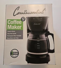 Continental Coffee Maker 12 Cup Pause n serve Black NEW Damaged Box
