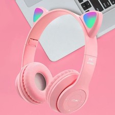 Flashing LED Cute Cat Ears Headphones Bluetooth Wireless Headset with Mic P47M