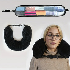 1pc Travel Neck Pillow Adjustable Lightweight Support With Storage Pouch - NEW