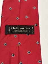 Christian Dior Tie Mens Red Geometric All Silk Made in USA Italian Woven