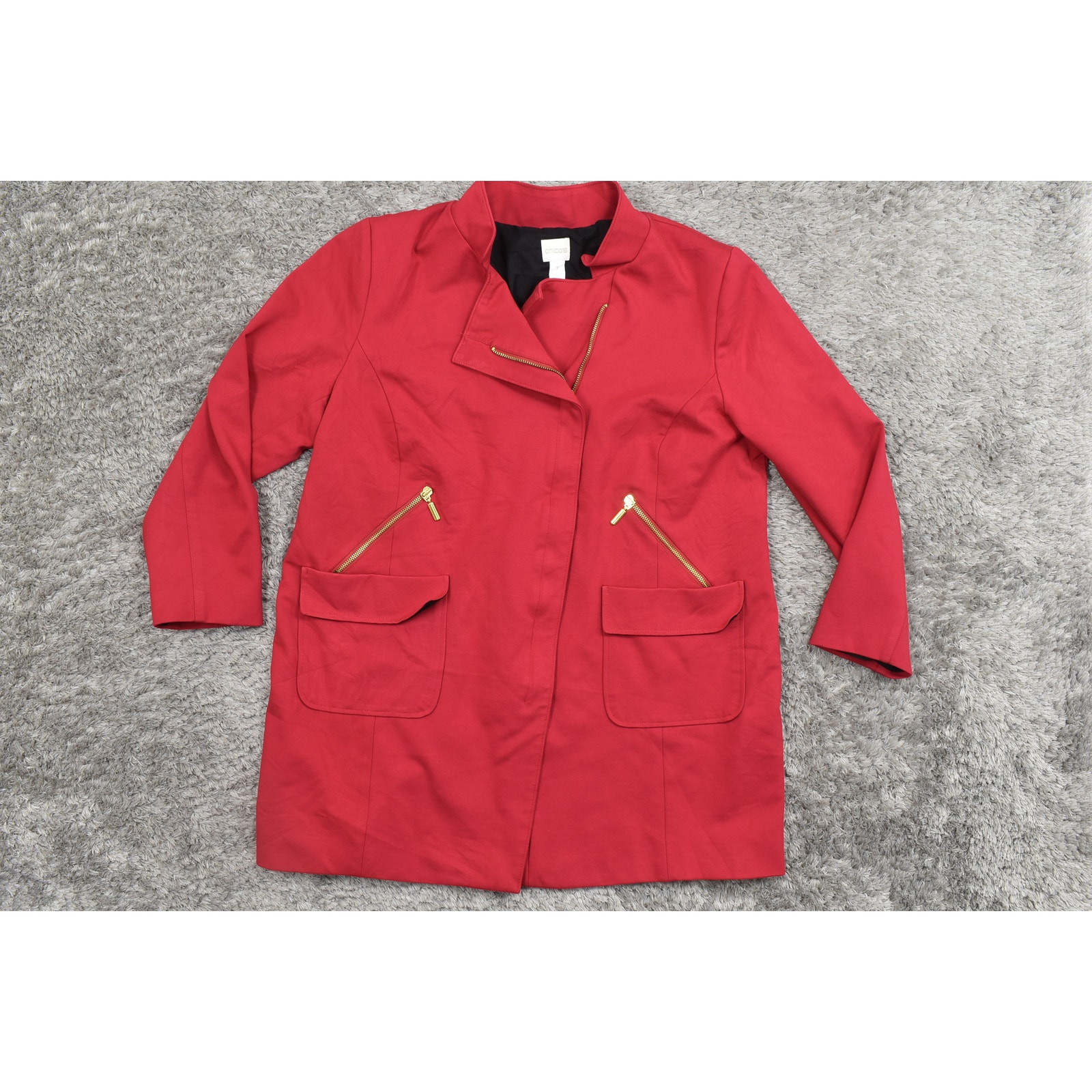 Chico's Size 3 Red Basic Jacket Rayon Coat - Preo… - image 3