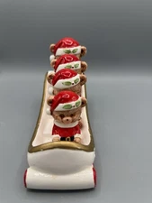 Ceramic Santa Bear Sleigh Set Christmas Centerpiece 5 Pc — Read Cracks on One