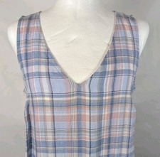 J Jill Love Linen Jumper Dress Size Small Blue/Pink Plaid Coastal Cottagecore