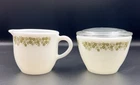 Vintage Pyrex Corning Spring Blossom Crazy Daisy Creamer & Sugar Bowl with LID