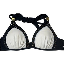 Victoria's Secret Halter Bikini Top White & Black Trim Gold Size Small S