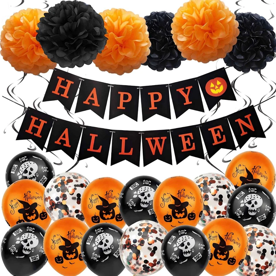 Pompones de papel de seda negro naranja 12 piezas - Flores de papel colgantes para Halloween... Foto 2 de 4