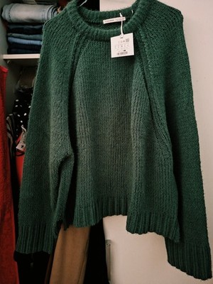 Pull&Bear Chenille Pullover Flaschengrün,größe L,NEU
