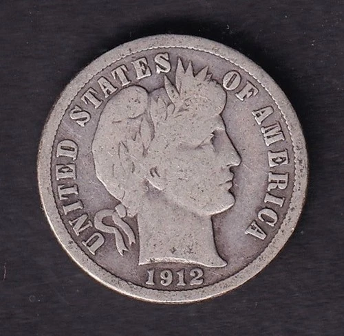 USA United States 1912 10c Ten Cent Silver Coin Barber Dime .900 Silver