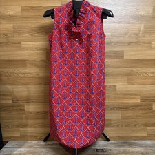 Talbots Anchors Away Novelty Anchor Shift Dress Ruffle Neck Side Zip Lined Sz 6P