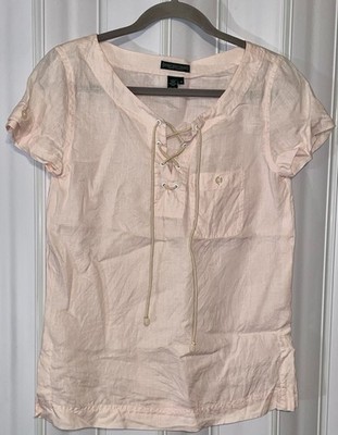 Ralph Lauren Jeans Co. Pink S/Sleeve All Linen Lace Up Tunic Shirt Top Womens XS