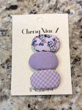 Girls 3 Piece Hand Made 1.5" Hair Clips Fabric Covered Purple Floral
