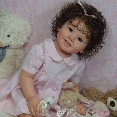 Toddler Girl 28in Lifelike Reborn Baby Doll Curly Hair Cloth Body Handmade Gift