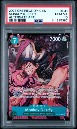 2023 ONE PIECE OP02-PARAMOUNT WAR ALTERNATE ART #041 MONKEY D. LUFFY PSA 10