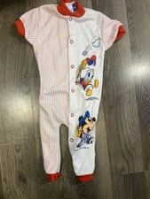 Vintage 1984 Disney Babies Mickey Mouse Donald Duck Baseball Romper 12 Months