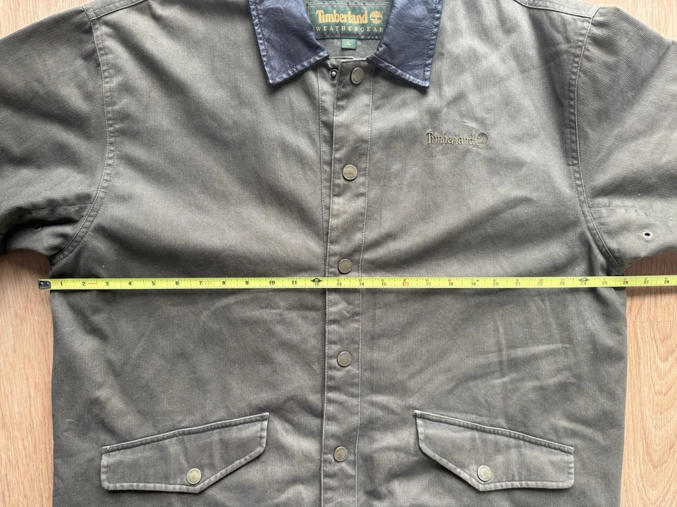 Vintage Timberland Weathergear Large Green Jacket Leather Collar Barn Field VGC - Image 3 of 4