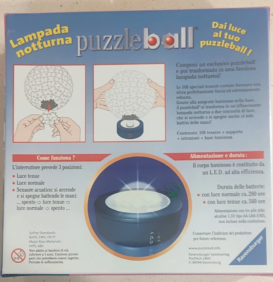 HELLO KITTY PUZZLE BALL RAVENSBURGER LAMPADA NOTTURNA 96 PEZZI 12CM - Immagine 3 di 4