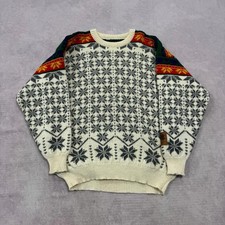 Vintage abstract knitted jumper Patterned Grandad chunky knit sweater Men's L