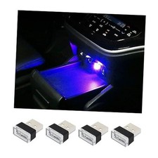 Augeny 4 PCS USB LED Car Interior Atmosphere Lamp, Plug-in USB Decor Night Blue