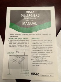 neo geo aes System Console and Controller Manual and Warranty Registration ONLY 