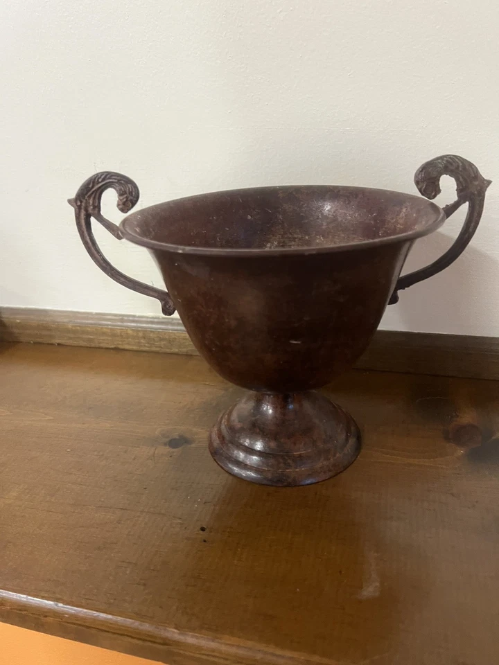 Jarrón jardinera estilo urna de doble mango rojo envejecido bronce real Foto 4 de 4