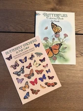Set of 2 Vintage Dover Butterfly Sticker Book And Coloring Book 1990s