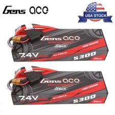 2X Gens Ace G-Tech 5300mAh 7.4V 60C 2S Lipo Battery HardCase T plug For RC Car
