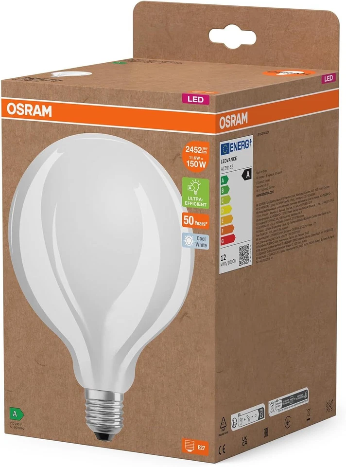 Osram Dalla Classica Forma a Globo, Con Filamento LED Decorativo, Classe Di Effi - Immagine 3 di 4