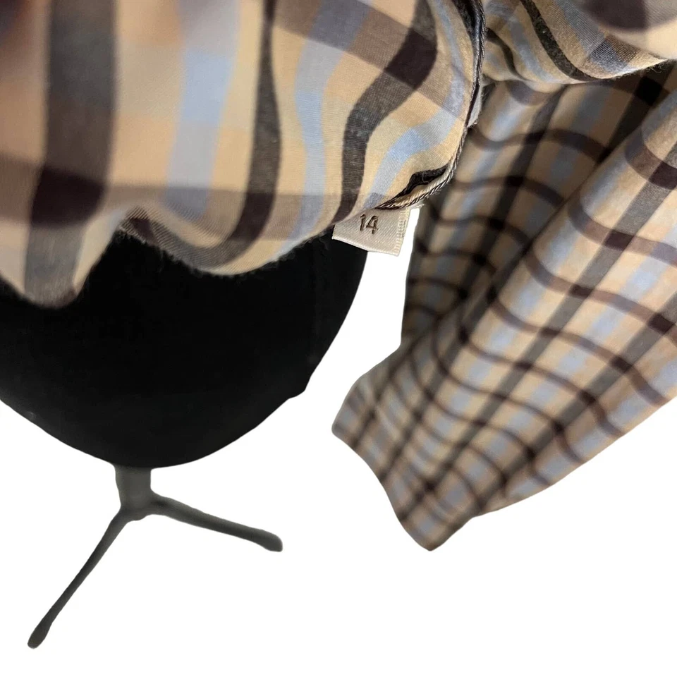 Camisa Doncaster azul tostado a cuadros de algodón seda con botones para mujer 14 Foto 4 de 4