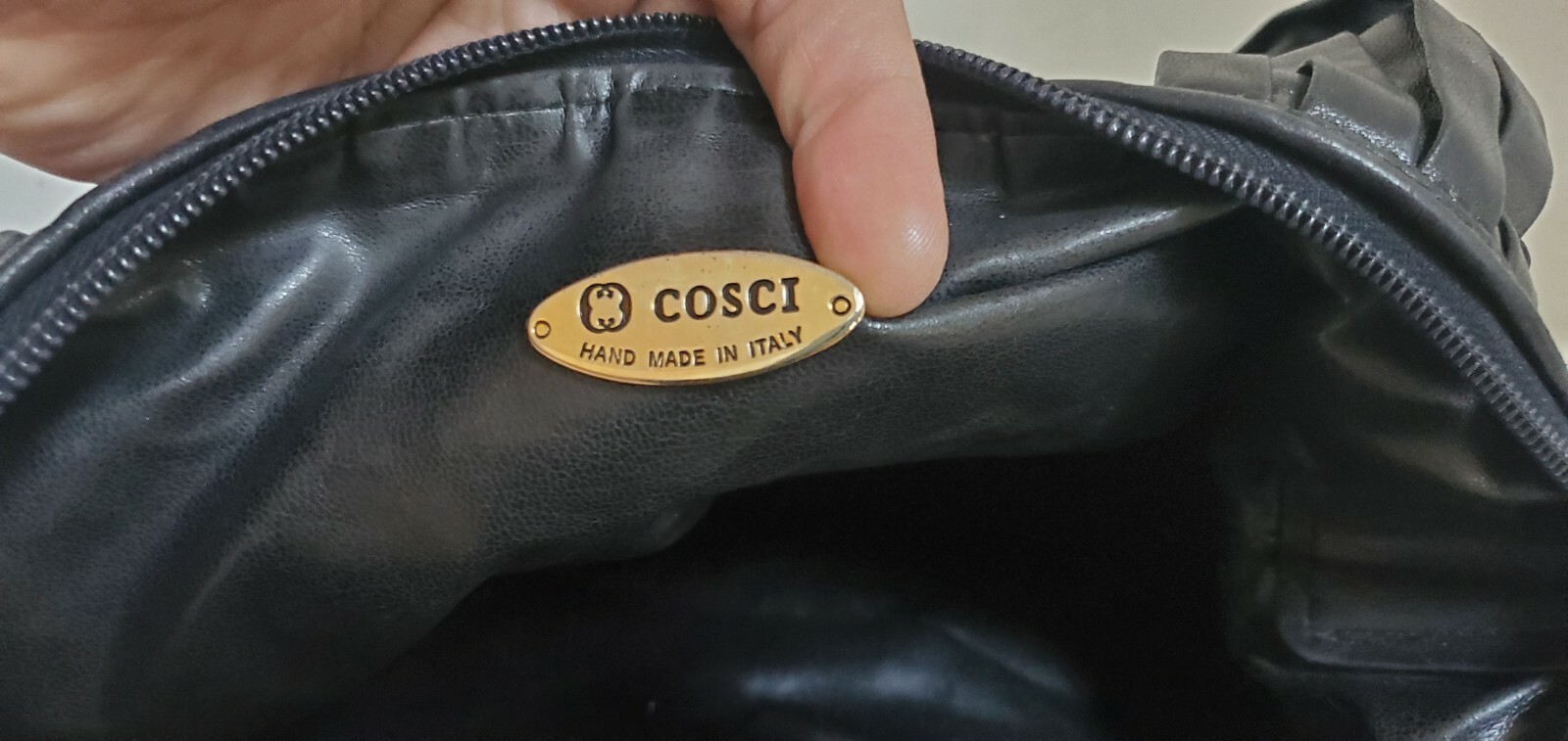 Cosci Italian soft leather shoulder bag, Black with p… Gem