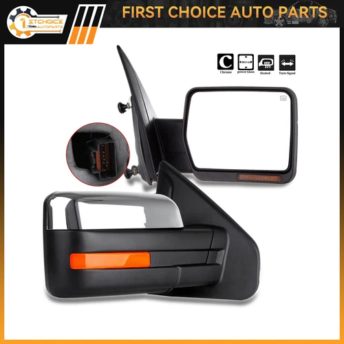 Power Heated Mirror For 2004-14 F150 Right Side Chrome Puddle Turn Signal Light