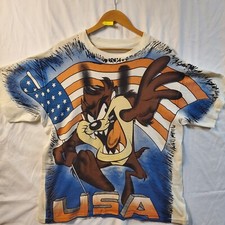 Vintage Taz USA T shirt AOP 1997 Looney Tunes Mens Size L/XL Single Stitch