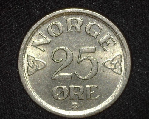 NORWAY 1952 25 ORE KM401 BRILLIANT UNCIRCULATED ~X94 - Picture 2 of 2