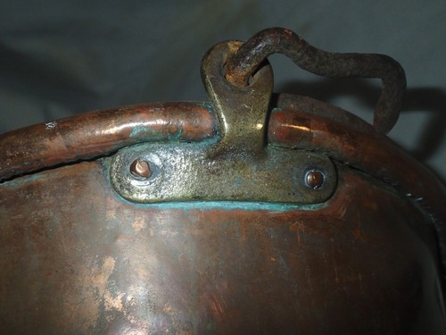 ANTIQUE COUNTRY FARM COPPER PAIL PLANTER BUCKET POT KETTLE FORGED IRON HANDLE US - Picture 8 of 14