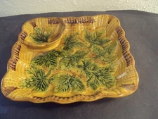 Vintage Majolica Italy PV ceramic chip and dip tray veggie dip tray hand painted