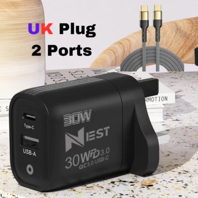 NEST For iPhone 15 16 Pro Max Samsung Fast Charging 22.5W USB-C PD Plug Charger Cable