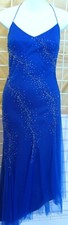 Cocktail ASYMMETRIC Beaded TULLE Formal DANCE T-length FLARED Dress BLUE 6 New