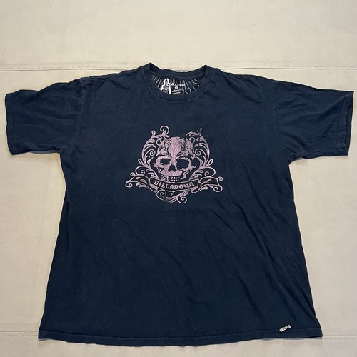 Billabong, VTG Retro Y2K Billabong Skull Logo Skater Emo Goth Men Black T-Shirt-XL-7927