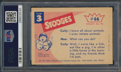 1959 FLEER THE 3 STOOGES #66 HE HAS 40 TEETH... PSA 9 MINT - Picture 2 of 2