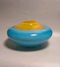Vintage Sonja Blomdahl Turquoise Yellow Vase Pilchuck School Signed Art Glass