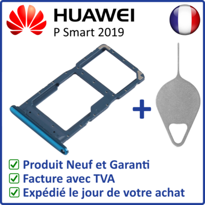 Support De Tiroir Carte SIM Double + MicroSD Pour Huawei P Smart 2019 - Bleu - Avec Outil D'extraction