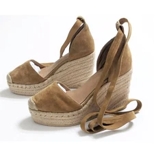 RAYE Dahlia Suede Leather Lace Up Wedge Platform Espadrilles Women's Size 5.5
