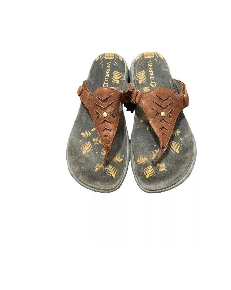 Merrell sandali donna taglia 10 US marrone mandolino pelle scarpe performance