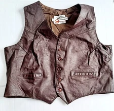 Vintage Men’s Leather Vest 54 Reg The Leather Shop Sears Brown Button USA Pocket