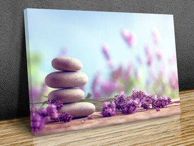 Spa still life with stack of stones and lavender art wall framed or print only  