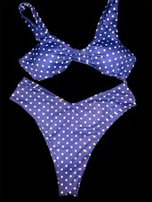 Bikini 2 piece Blue w/ White Polka Dots - Large Regular womens