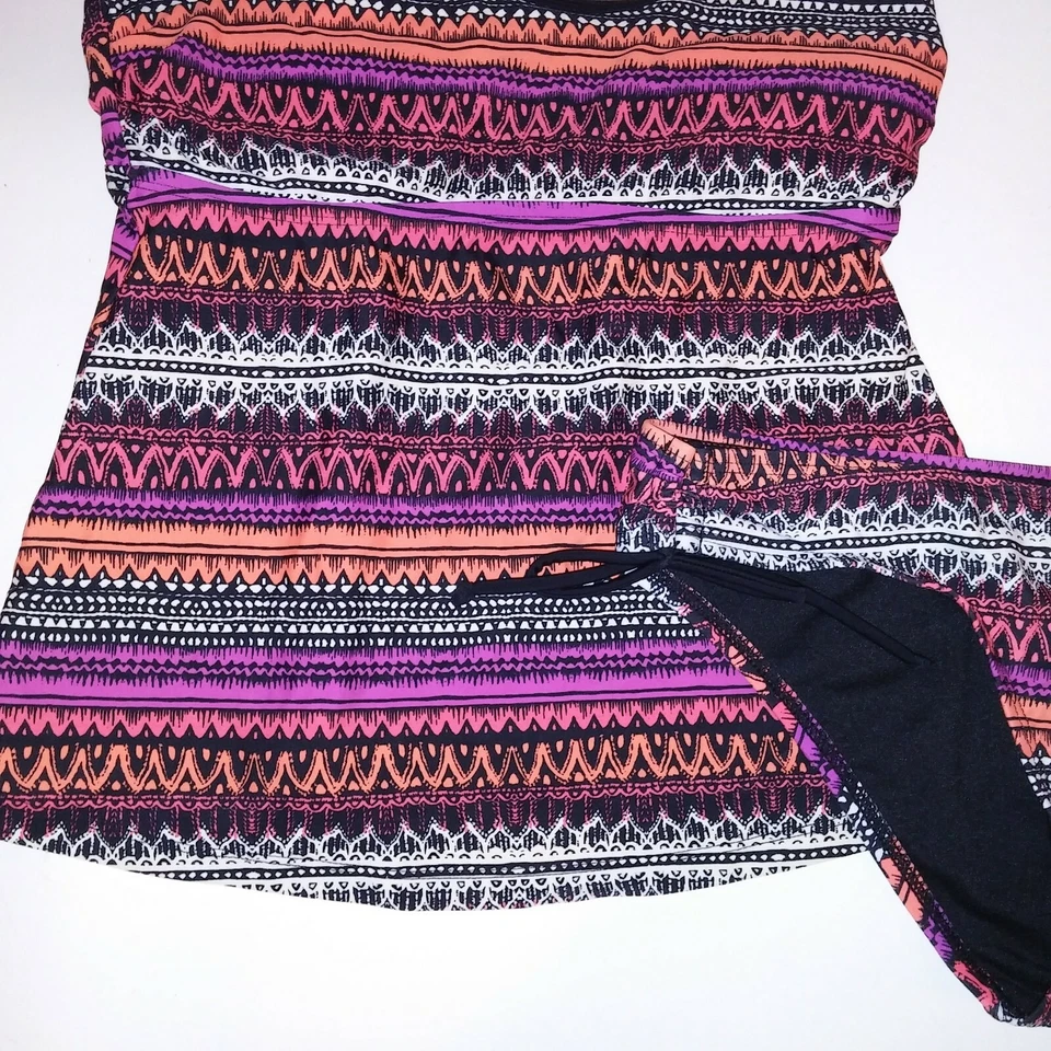 Mossimo Swim Tankini Small Top & Bottom Purple Black Orange Removable Padding Wi - Image 3 of 4