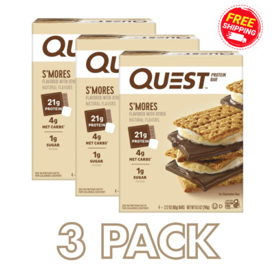 Quest Protein Bar, Smores, 20g Protein, 12 Ct 14 Grams of Fiber 4g Net Carbs USA