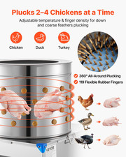 23.6" Chicken Plucker 2200W 119 Fingers SS Poultry Plucking Machine