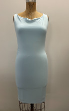 Women Mini Dress Boat Neck Bodycon Party Club Summer Breathable Light Blue Small
